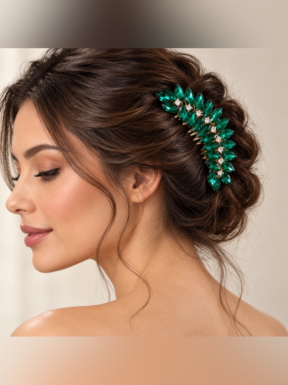 French vintage Emerald Crystal Hair Ornament